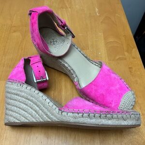 Vince Camuto Leera Espadrille hot pink suede wedge sandals